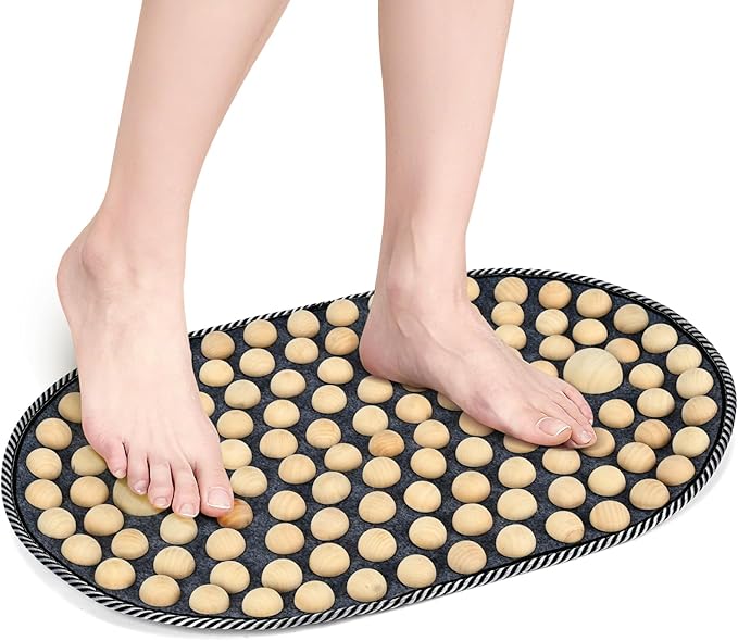 Feet Acupressure Mat, Wood Foldable Foot Massager Mat, Portable Pressure Point Massage Pad, Anti Fatigue Office Standing Desk Pad, Reflexoloy mat, Stand Up Pad, Relieve Foot Pain