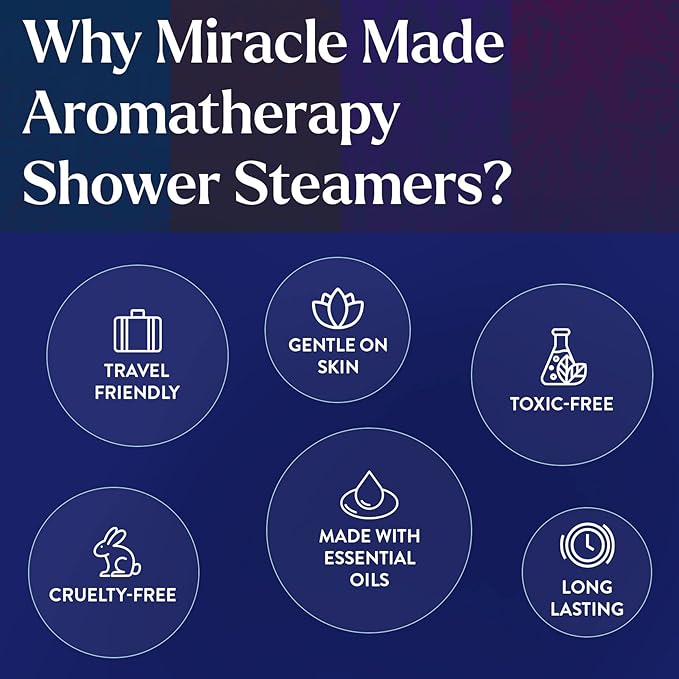 Miracle Made Lavender Aromatherapy Shower Steamers – Essential Oil Scented Shower Bombs for Relaxing, Calming Self-Care – 15 Shower Melt Tablets
