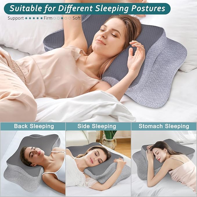 Cervical Neck Pillow for Pain Relief Sleeping, Contour Memory Foam Pillows, Ergonomic Side Sleeper Pillows for Adults, Cooling Orthopedic Neck Support Pillow for Back Stomach Sleepers