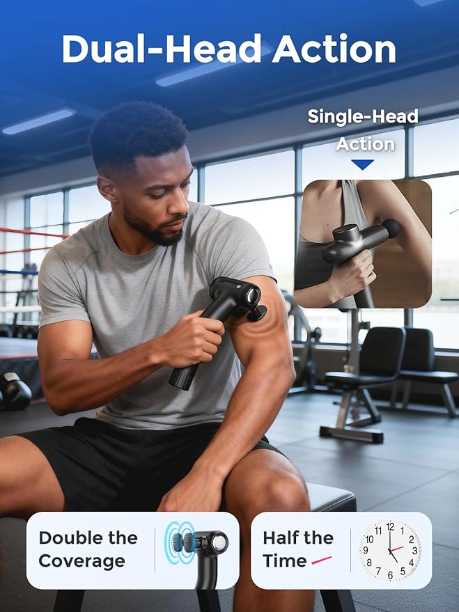 Dual Head Massage Gun Deep Tissue,3 in1 Back Massager for Pain Relief with Detachable Extension Handle, Percussion Massage Gun for Neck,Shoulder,Thigh & Waist,Gifts for Men Women
