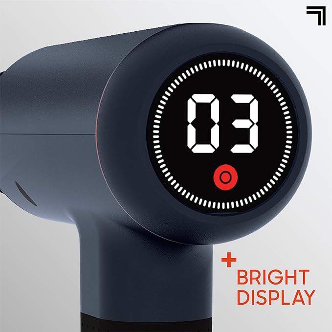 Sharper Image Deep Tissue Percussion Massage Gun, Powerboost Max Rechargeable Handheld Massager, 7 Adjustable Speeds, 6 Attachment Heads & Carrying Case, Full Body Muscle Pain Relief, Blue