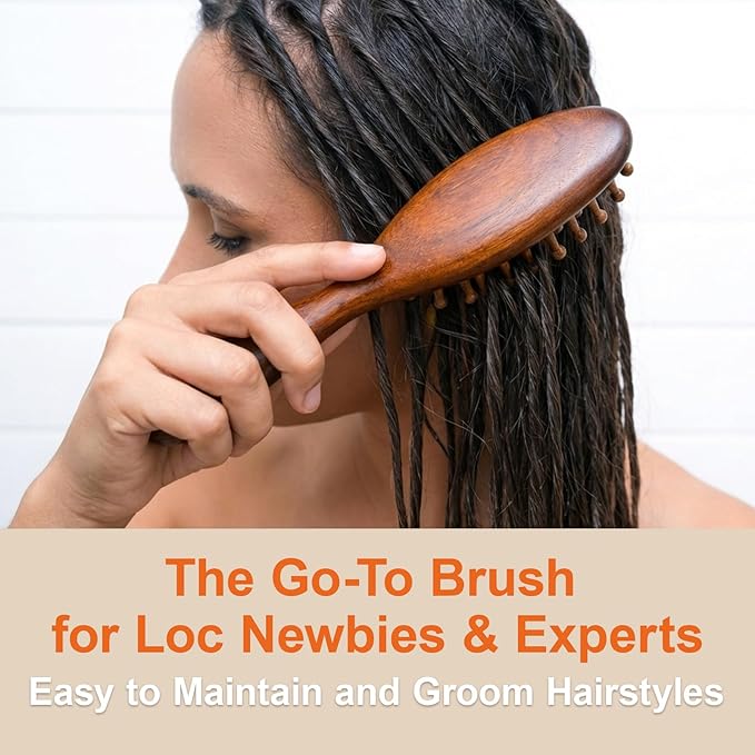 Natural Sandalwood Loc Brush - Ergonomic Dreadlock Detangling Hairbrush Wide Tooth for Microlocs & Sisterlocs, Wooden Scalp Massager Tool for Hair Growth, Hair Styling for Men & Women