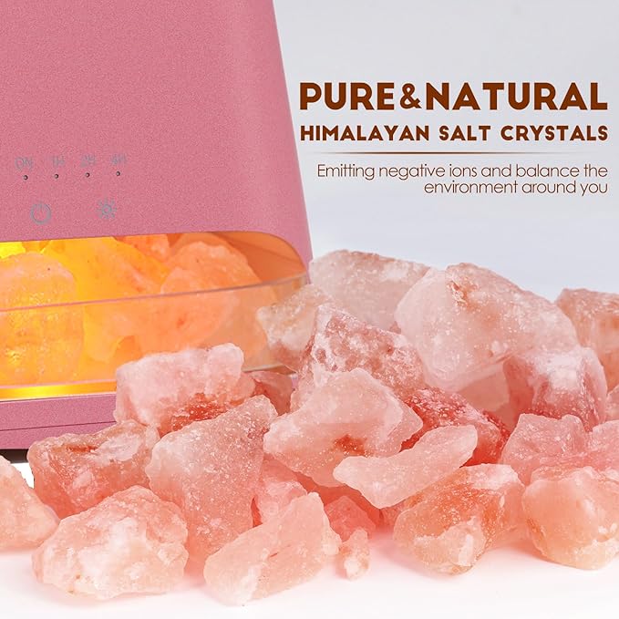 SALKING 2-in-1 Himalayan Salt Lamp & Ultrasonic Essential Oil Diffuser, Aromatherapy Diffuser Cool Mist Humidifier, Salt Therapy Lamp, 100% Pure Himalayan Salt, Ambient Glow, 150ml (Hot Pink)