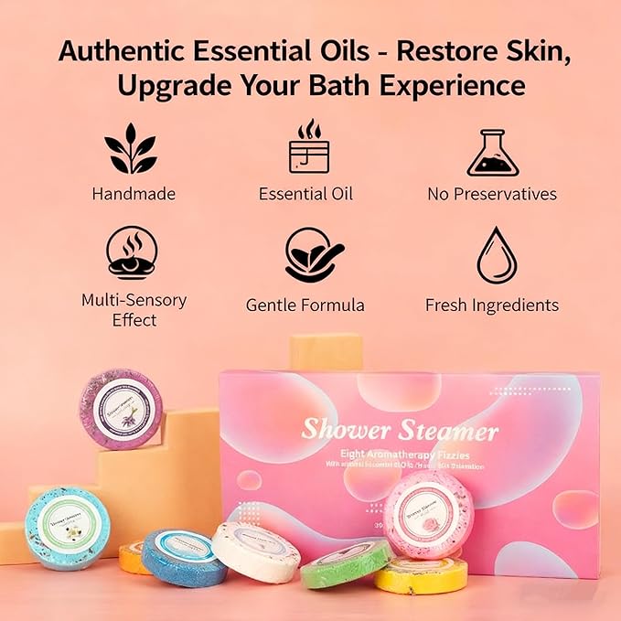 Body Restore Shower Steamers Aromatherapy 8 Pack - Boo Basket Stuffers for Women, Christmas Stocking Stuffers, Birthday Gifts, White Elephant, Relaxation, Self Care, Spa Shower Bombs - Bloom