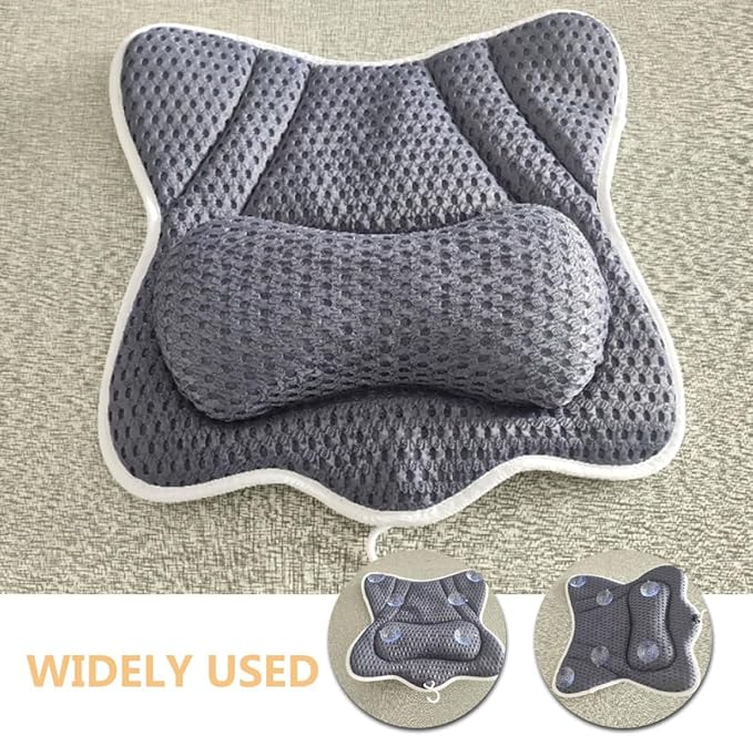 Zerodeko Bathtub Pillow with 6 Suction Cups Mesh Bath Tub Pillow Headrest Neck Support for Soaking Tub Spa Relaxation Bathroom Accessory