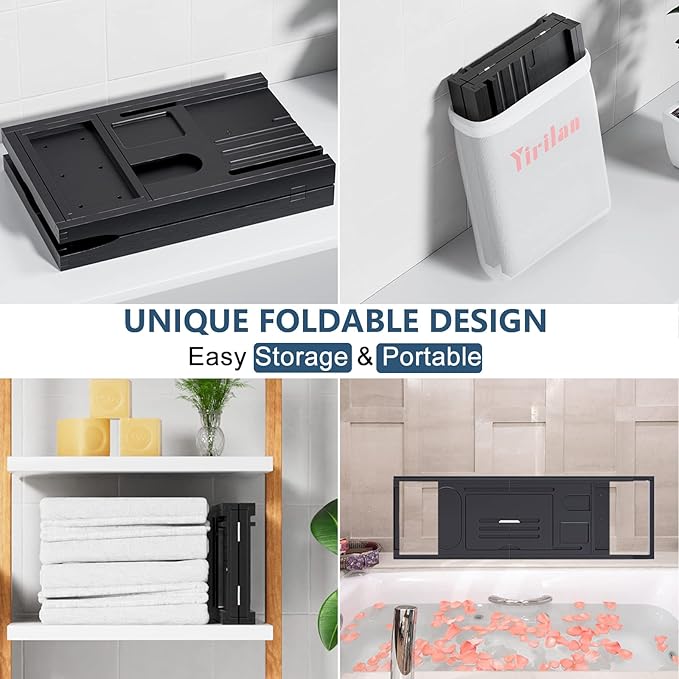 Yirilan Bamboo Bathtub Tray Caddy,Black