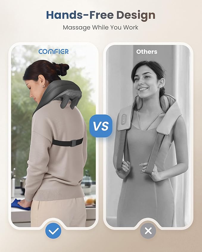 COMFIER FSA Eligible Shiatsu Neck Massager with Heat for Deep Tissue, Electric Shoulder and Back Massager for Pain Relief, Hands-Free Cordless 4D Kneading Massage