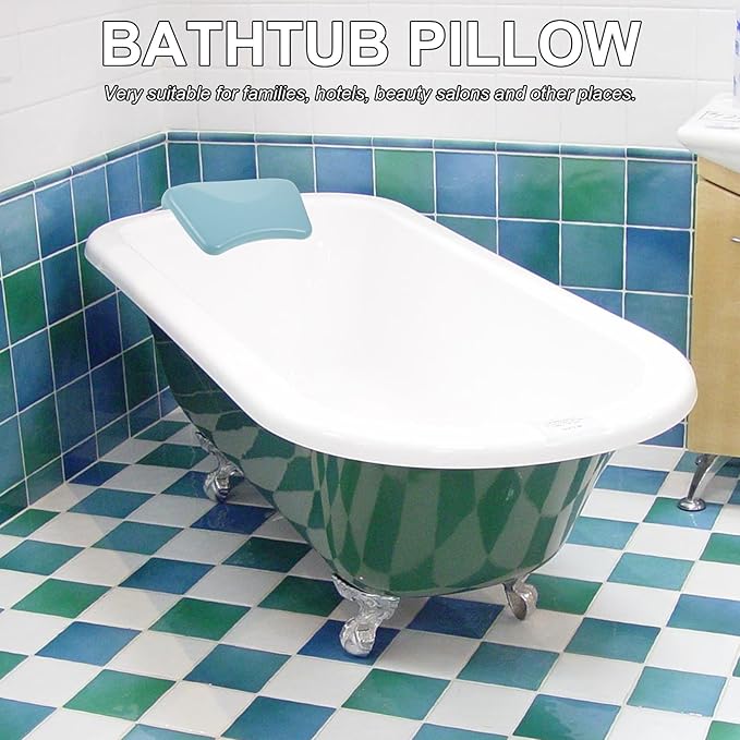 Zerodeko Bathtub Pillow Headrest Pad Soft Pu Material Fatigue Relief Bath Cushion Neck Support for Home Soaking Tub with Suction Cups, Sky Blue