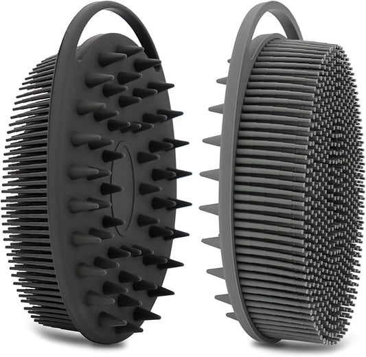 2 Pack Silicone Body Scrubber, Loofah Double-Sided Body Brush,Shower Scrubber and Scalp Massager Shampoo Brush for Sensitive Kids Women Men All Kinds of Skin (Black & Gray)