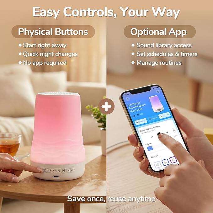 Mewaii White Noise Sound Machine Baby & Adult, 360° RGB Night Light, AI Cry Detection, App Control, 100 Soothing Sounds, Sleep Routine Builder, Kids Nursery Baby Essentials Shower Gift Toddler Bedroom