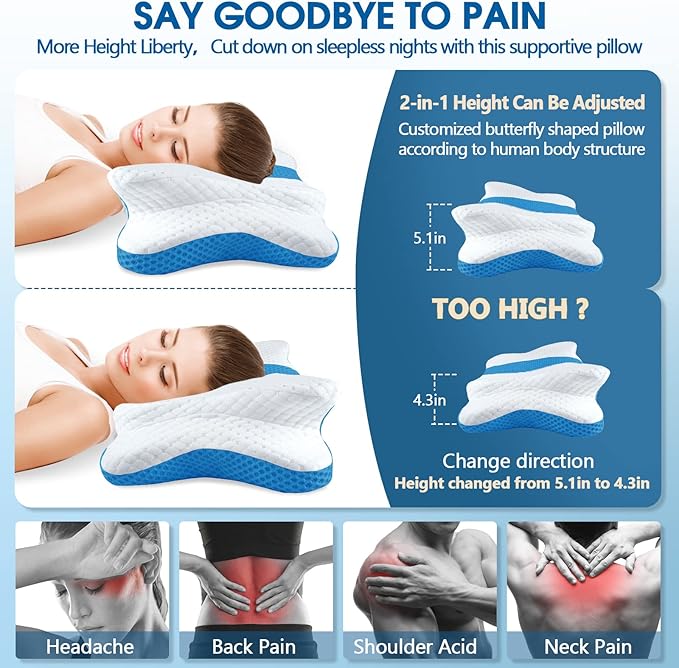 Cervical Neck Pillow for Pain Relief Sleeping, Contour Memory Foam Pillows, Ergonomic Side Sleeper Pillows for Adults, Orthopedic Neck Support Pillow for Back Stomach Sleepers-King Size
