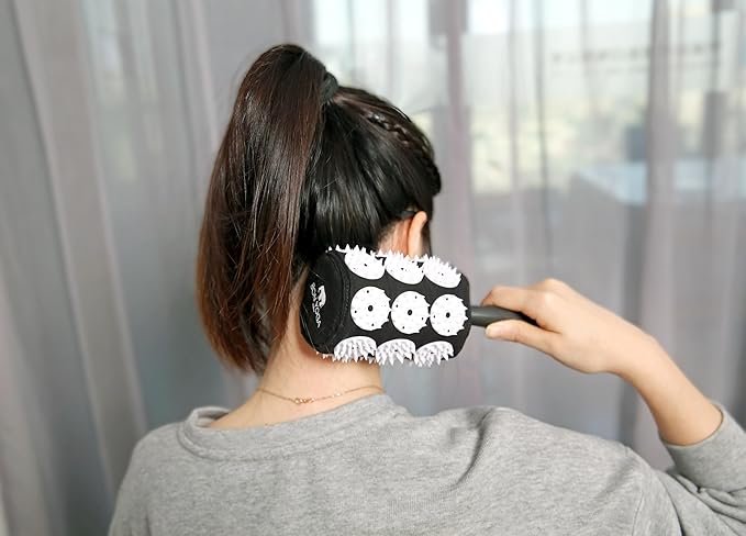 Bed of Nails Acuroller - Acupressure Massage Roller for Lymphatic Flow, Neck Massager, Back Scratcher, Muscle Tension and Pain Relief, Relaxation, Hand Massager Tools, Black