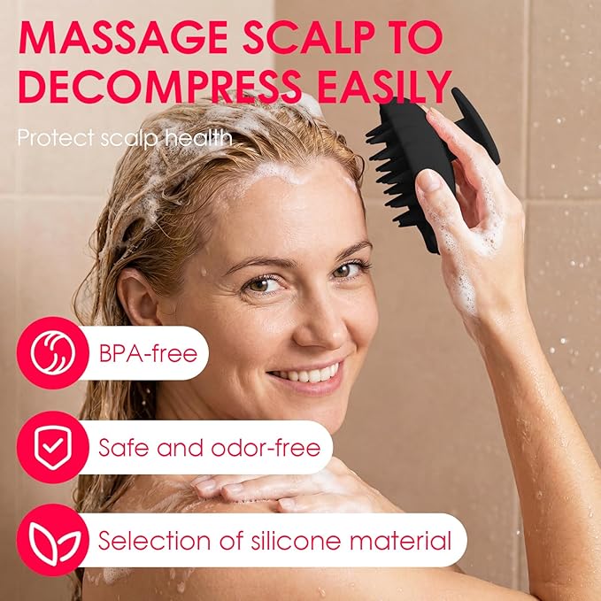 Detangling Silicone Scalp Scrubber Brush, for Wet or Dry Hair, Scalp Brush for Hair Growth and Dandruff Removal,Ergonomic Scalp Massager(Black)