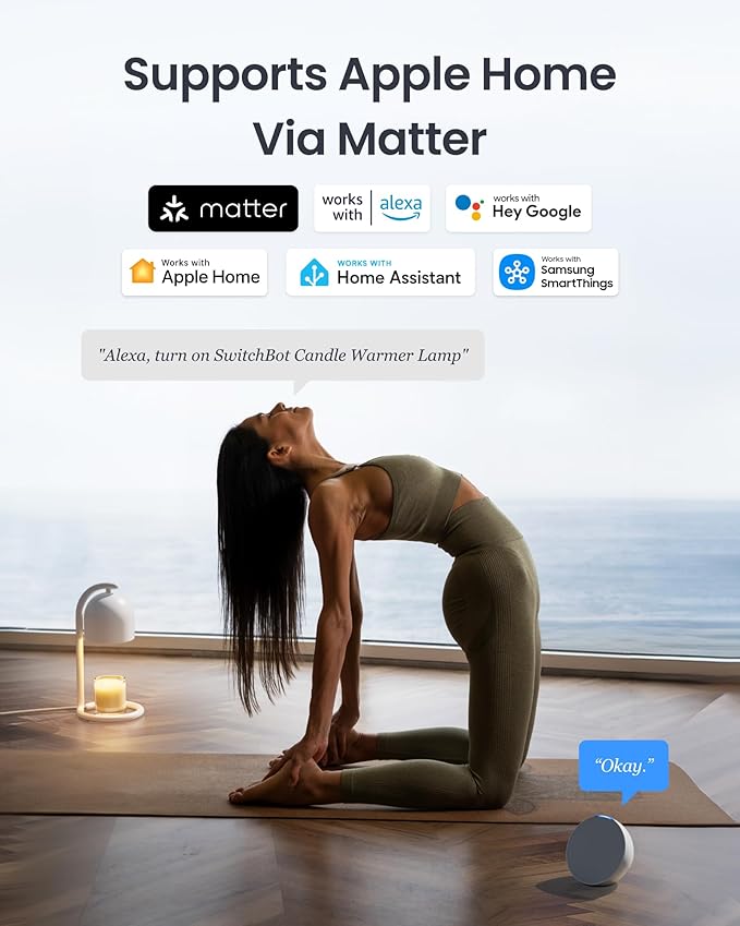 SwitchBot Smart Candle Warmer Lamp with Timer & Voice Control — Dimmable Flameless Candle Wax Melter, Matter-Enabled for Apple Home & Alexa, Perfect Christmas & Birthday Gift for Women, Home Decor