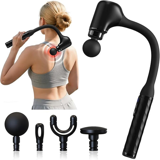 Massage Gun with Upgraded Extension Handle, Back Massager for Pain Relief, Massage Gun Deep Tissue with 4 Massage Heads, Handheld Massager for Neck Shoulders Waist Arm Legs, Black