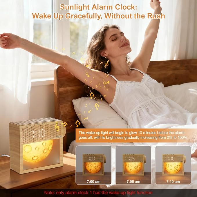 Sound Machine Alarm Clock with Sunrise Gentle Wake-Up Light, White Noise Machine with 20 Soothing Sounds for Sleeping, Dual Alarms, Snooze, Timer, Dimm Night Light for Bedroom, Women's Day Gifts