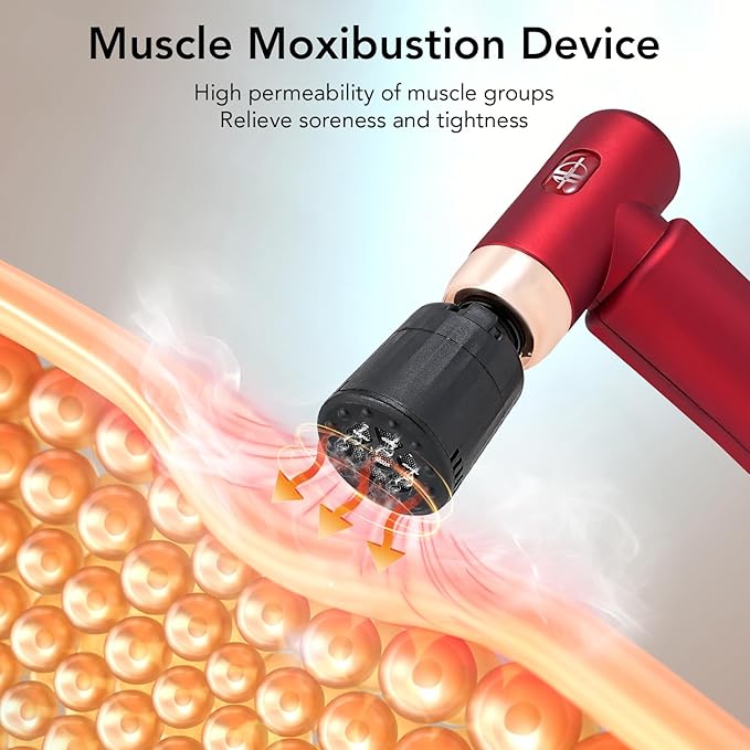 Deep Tissue Massage Gun, Back Massage Gun for Pain Relief, Replacement Heads for Moxibustion to Relieve Body Fatigue, Red
