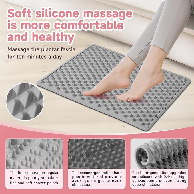 Foot Massage Acupressure Mat, Portable Silicone Reflexology Pad, Moderate Hardness Pressure Point Mat, Anti-Fatigue Mat, Connectable for Jogging & Home Use,18'×14'inch, Gray