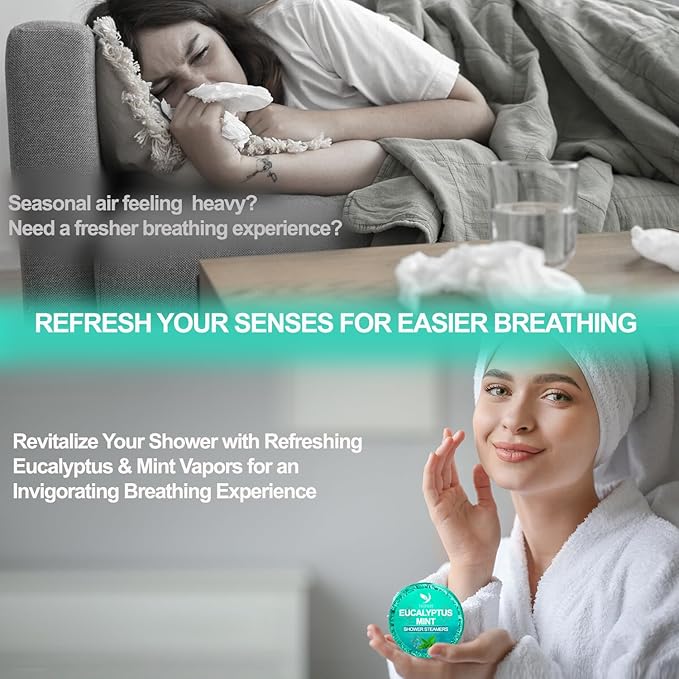 Vapor Shower Steamers Aromatherapy - 6 Pack Vapor Shower Tablets, Breathe Easy & Relaxation with Eucalyptus Menthol Essential Oils, Easter Basket Stuffers Gifts for Her Mom Wife Women, Self-Care SPA