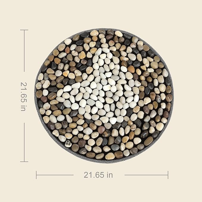 Rain Flower Stone Yin Yang Foot Massager Mat, Natural Pebble Acupressure pad for Plantar Fasciitis Relief, Reflexology Massage[Brown Butterfly Style]. (Brown&White, Rounded)