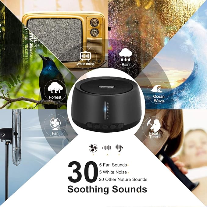 Sound Machine for Office Privacy, White Noise Machine for Sleeping Adults with 30 Non-Looping HiFi Soothing Sound, Memory Function and Timer Sound Machine for Adult Kid Home Office Travel