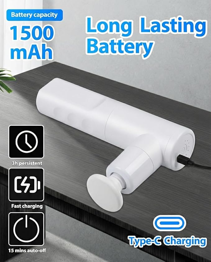 Massage Gun Deep Tissue, Percussion Massager for Back and Neck with 6 Speeds, Cordless Muscle Massager for Pain Relief with 4 Heads, Type-C Charging, Travel Size, Best Gifts (White)