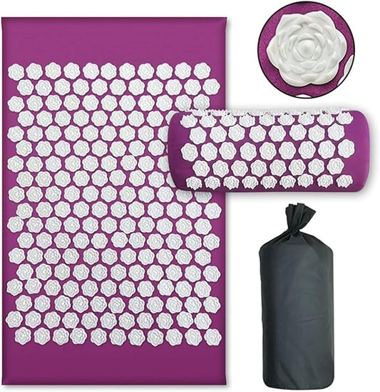 Upgrade Long Nonslip Acupressure Cushion Sensi Massage Mat Kuznetsov's applicator Relieve Back Pain Foot Massager Fitness Pilate(3pcs lotu Purple)