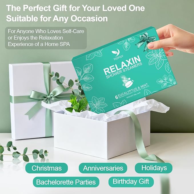 Vapor Shower Steamers Aromatherapy - 6 Pack Vapor Shower Tablets, Breathe Easy & Relaxation with Eucalyptus Menthol Essential Oils, Easter Basket Stuffers Gifts for Her Mom Wife Women, Self-Care SPA