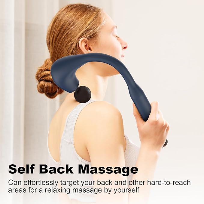 Massage Gun Deep Tissue with Extended Handle Revolutionary U-Shaped Back Massager,Body Massager for Neck,Shoulder,Leg(Dark Blue)