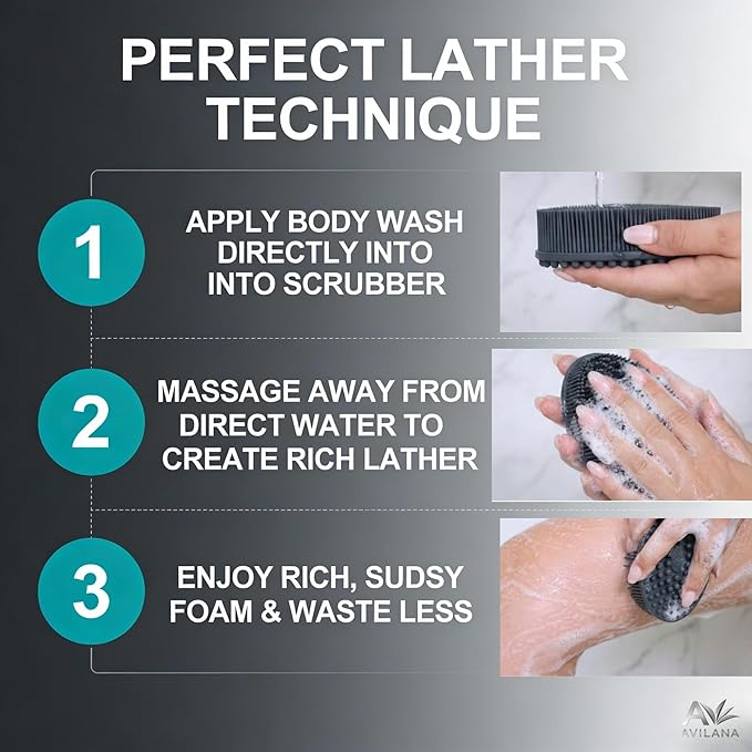 Avilana Silver Edition Scalp Massager Shampoo Brush - Silver-Ion Infused Silicone Scrubber, ISO Tested Soft Bristles, Stays Fresh All Hair Types Gentle Scalp Care Color Treated Safe Women Men Curly