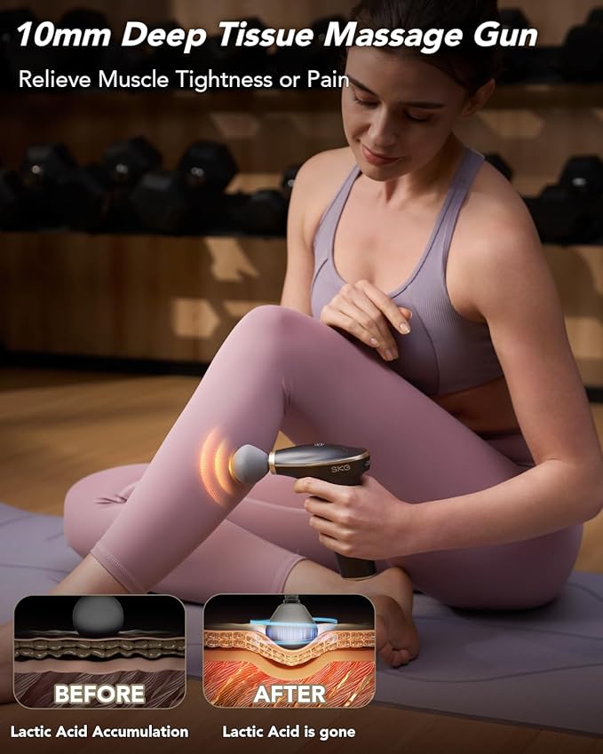SKG Mini Massage Gun Deep Tissue for Women Men, FSA and HSA Eligible Birthday Gift for Women Men, 10mm Portable Percussion Massage Gun with Carry Bag, Handheld Muscle Massager for Pain Relief, FS700