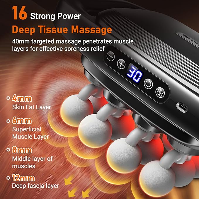 16 Heads Massage Gun Deep Tissue Neck Massager, Valentine's Day Gifts, 16-Head Massage Gun Set for Deep Tissue, Back, Shoulders, Legs, Muscle Pain Relief, 16 Heads - Grey