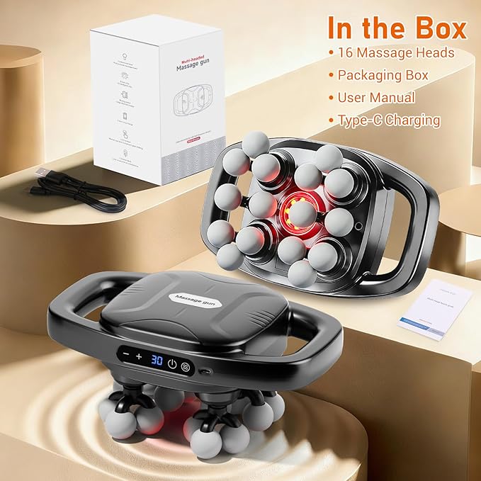 16 Heads Massage Gun Deep Tissue, Massager with 3 Modes & 30 Levels, Valentine's Day Gifts, Large-Area Massage for Back, Neck, Shoulder, Leg, Waist Muscle Pain Relief, Gift for Women and Men