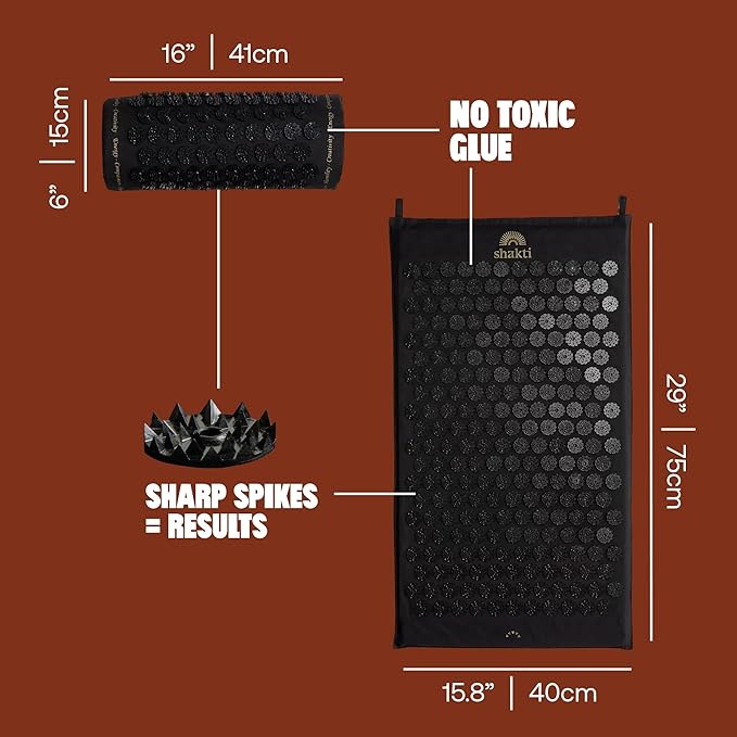 ShaktiMat Classic Acupressure Mat & Neck Pillow Set, Level 1 Intensity in Black, Sustainable & Durable, Relieves Stress & Tension, Promotes Relaxation & Focus