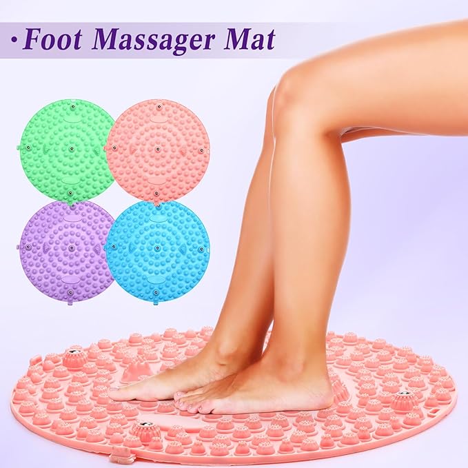 4 Pack Foot Massager Mat Foot Reflexology Pad with Magnetic Relaxation Massage Feet Pressure Point Pad Anti Fatigue Walk Stone Acupoint Mat Particle Portable Massage Tool(Mixed Colors)