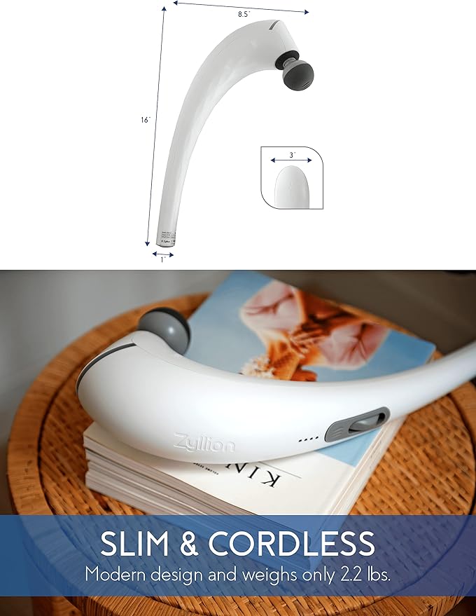 Zyllion Handheld Back and Neck Massager - Cordless Rechargeable Electric Vibrating Deep Tissue Massage with Heat for Athletes, Recovery and Muscle Pain Relief - White (ZMA-27-WT)