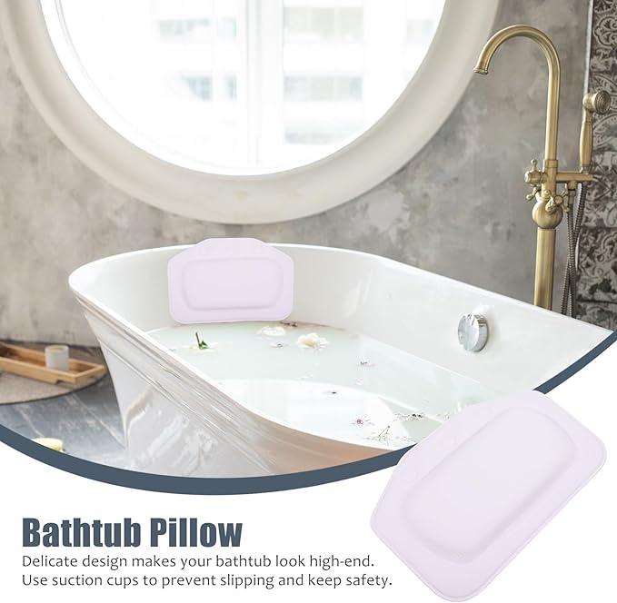 ibasenice Bath Pillow for Tub with Suction Cups, PVC Foam Head Rest Cushion, Shoulder Support Bathtub Accessory for Home Spa and Relaxation