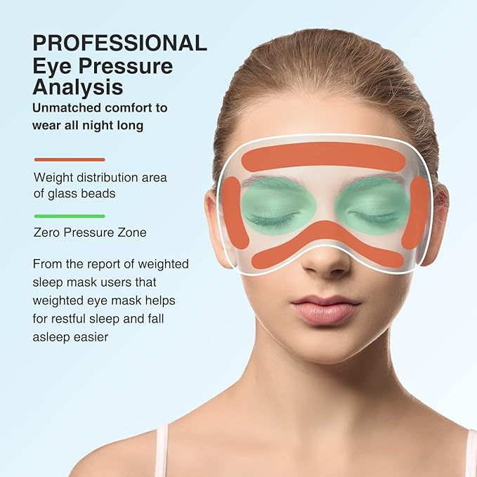 YFONG Weighted Sleep Mask, Women Men 3D Eye Mask Blocking Lights Sleeping Mask (4.2oz/120g), Pressure Relief Night Sleep Eye Mask with Adjustable Strap, Eye Cover Blindfold for Travel Nap Yoga, Blue