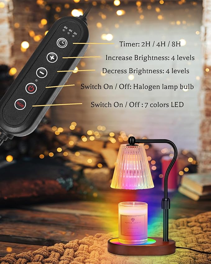 Candle Warmer Lamp with 7 LED Colors Lamp,Candle Warmer with Timer Dimmer Adjustable Height,Christmas Gift for Women Mom,Birthday Gifts for Women Mom