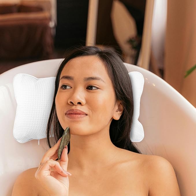 VICASKY Inflatable Spa Bath Pillow for Tub with Non-Slip Suction Cups, Neck and Back Support Bathtub Cushion for Soaking Tub Relaxation and Spa Bathing