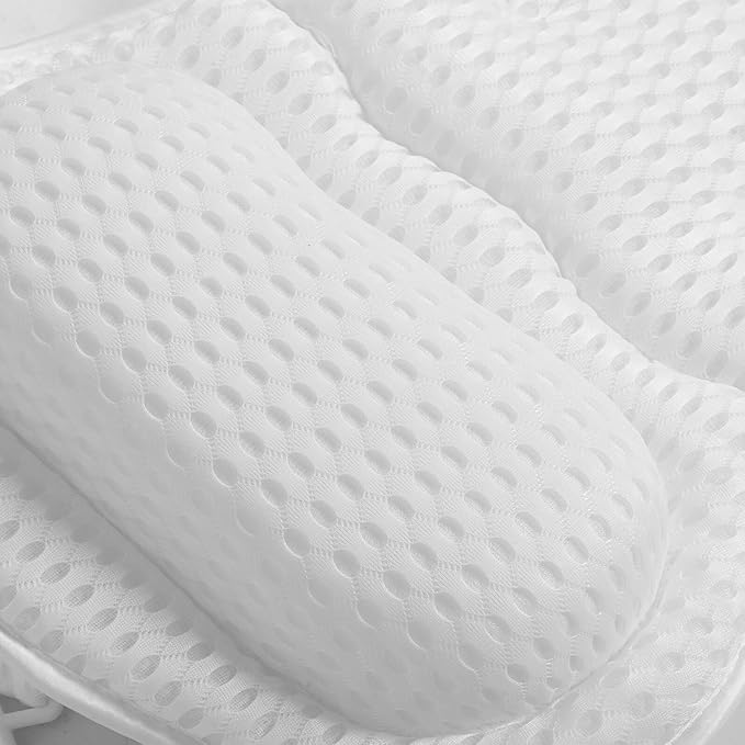 TOYANDONA Luxury Bath Pillow for Tub with Neck and Back Support, Machine Washable 4d Ergonomic Bathtub Cushion with Non-Slip Suction Cups, White, Suitable for Spa and Home Bathing Relaxation