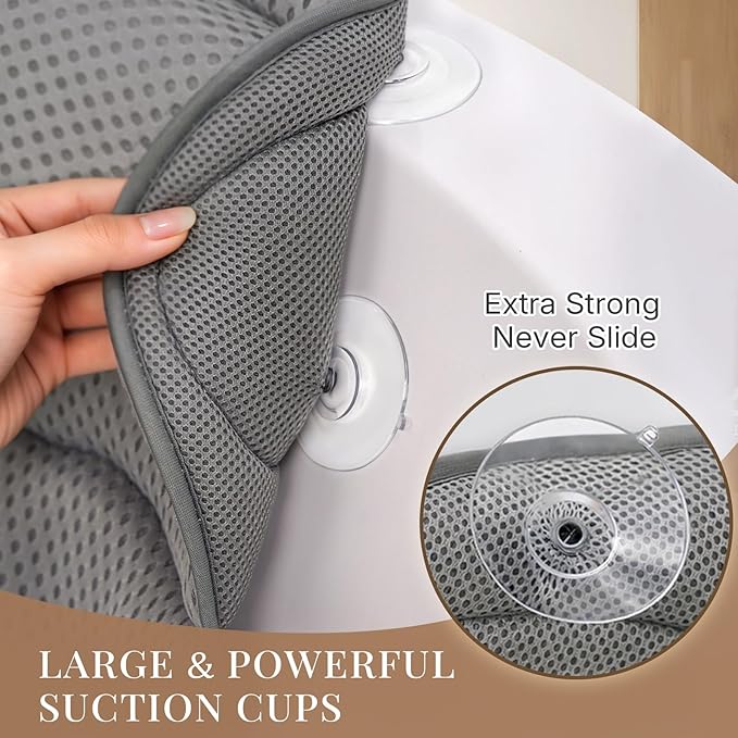 Bath Pillow, Luxury Bath Pillows for Tub, Relaxing Bathtub Pillows for Head and Neck Support, with 4D Air Mesh Fabric and Powerful Suction Cups, Great Bath Tub Accessories, Gray