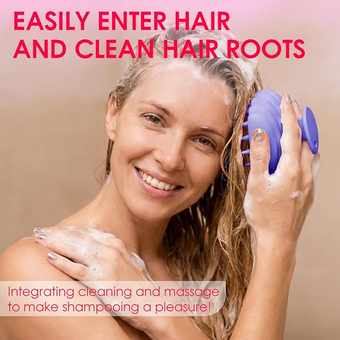 Detangling Silicone Scalp Scrubber Brush, for Wet or Dry Hair, Scalp Brush for Hair Growth and Dandruff Removal,Ergonomic Scalp Massager（Purple）