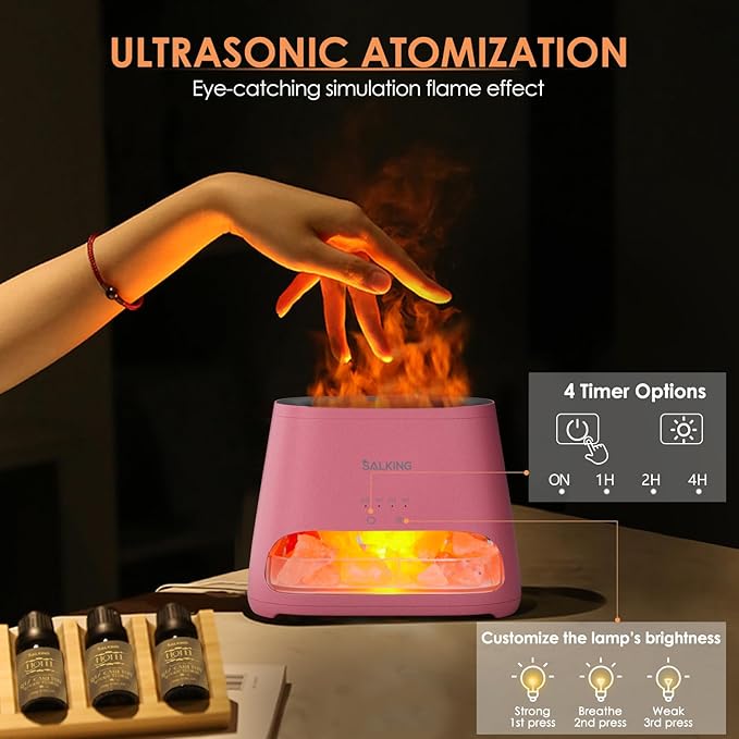 SALKING 2-in-1 Himalayan Salt Lamp & Ultrasonic Essential Oil Diffuser, Aromatherapy Diffuser Cool Mist Humidifier, Salt Therapy Lamp, 100% Pure Himalayan Salt, Ambient Glow, 150ml (Hot Pink)