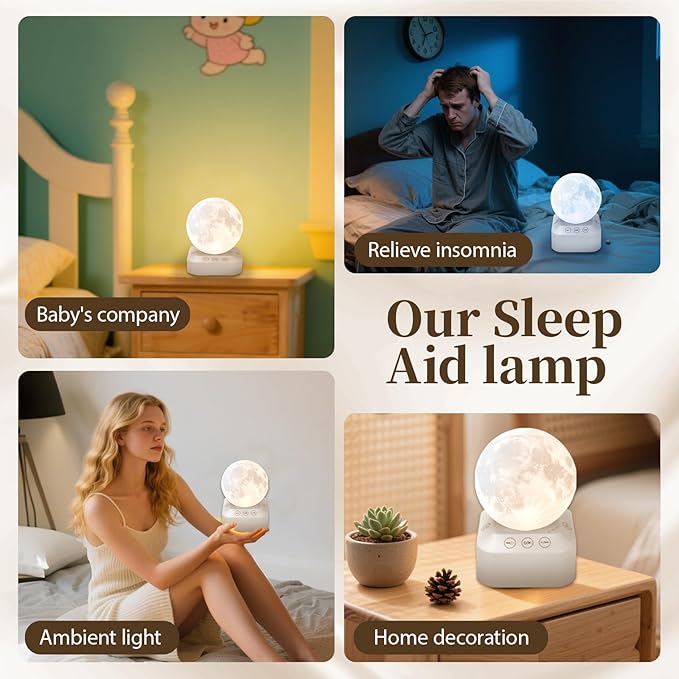 White Noise Sleep Machine with Moon Lamp Night Light,24 Soothing Sounds,Adjustable RGB Color Changing,Sleep Aid for Babies & Adults,Timer & Type-C Rechargeable,Reduces Stress & Improves Sleep Quality