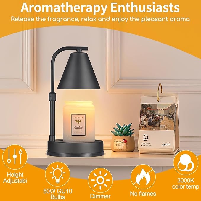 kobodon Candle Warmer Lamp, Electric Candle Lamp Warmer Birthday for Mom Women Home Bedroom Decor Dimmable for Scented Jar Candles(Height-Adjustable)