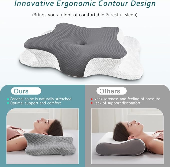 Cervical Neck Pillow for Pain Relief Sleeping, Contour Memory Foam Pillows, Ergonomic Side Sleeper Pillows for Adults, Cooling Orthopedic Neck Support Pillow for Back Stomach Sleepers