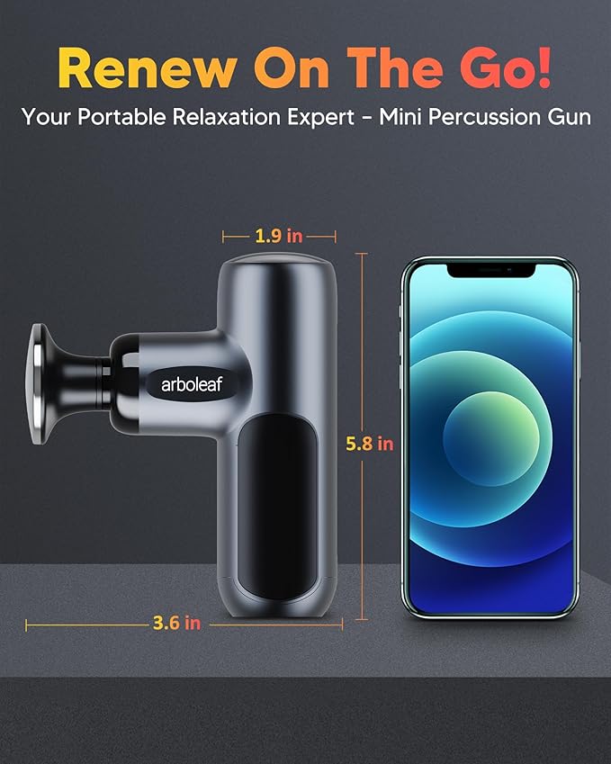 arboleaf Mini Massage Gun with Heat, Percussion Muscle Massager for Pain Relief, Portable & Quiet, Handleld Small Massager Heated, Travel Size with Case, Gift for Men & Women