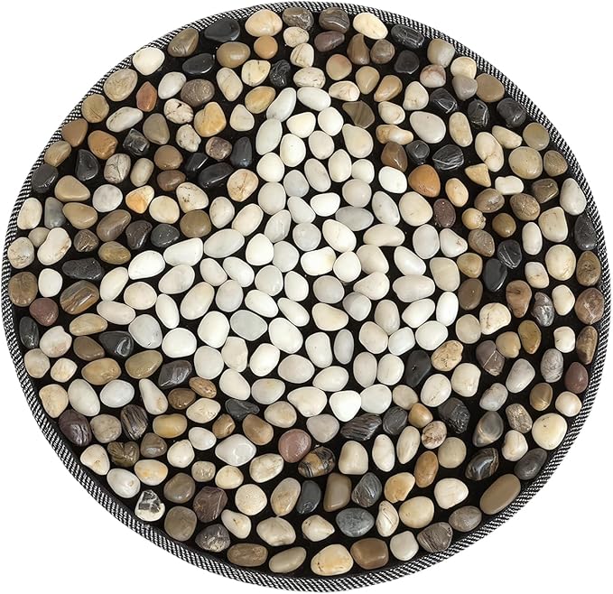 Rain Flower Stone Yin Yang Foot Massager Mat, Natural Pebble Acupressure pad for Plantar Fasciitis Relief, Reflexology Massage[Brown Butterfly Style]. (Brown&White, Rounded)