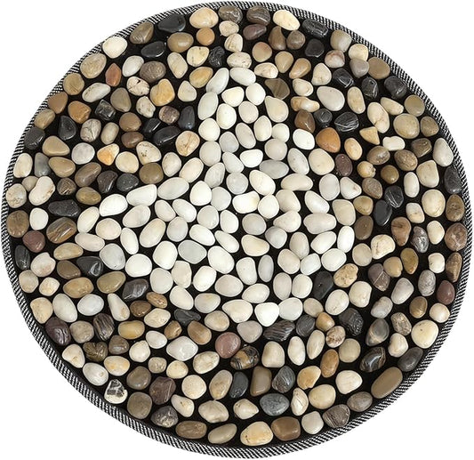 Rain Flower Stone Yin Yang Foot Massager Mat, Natural Pebble Acupressure pad for Plantar Fasciitis Relief, Reflexology Massage[Brown Butterfly Style]. (Brown&White, Rounded)